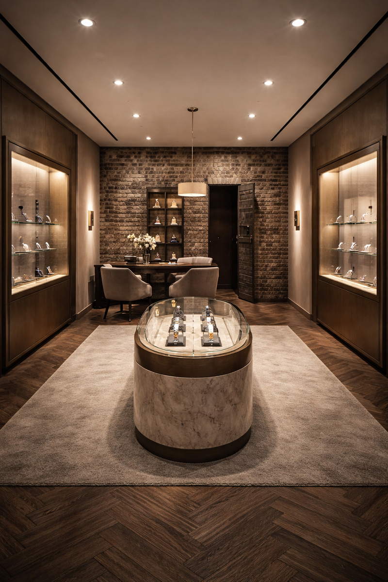 Gold Coast Luxury showroom in Bellmore with jewelry and watch display cases.