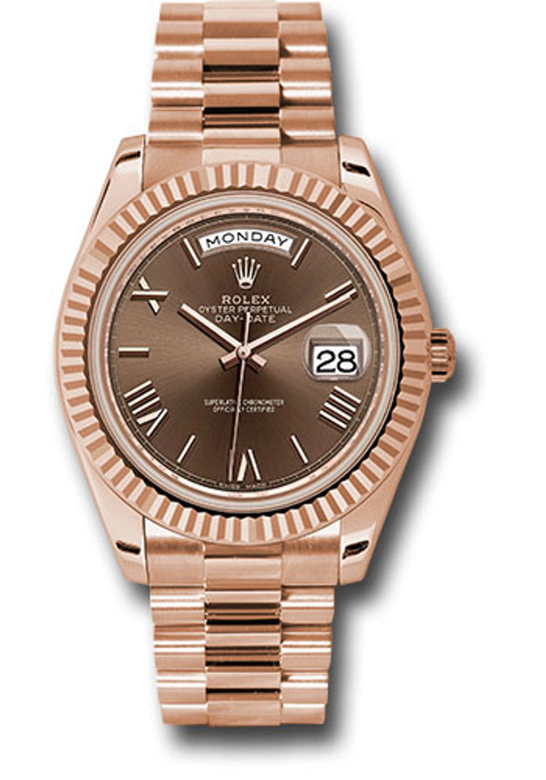 Rolex Day-Date 40 Chocolate Bevelled Roman Dial on President 228235 2024