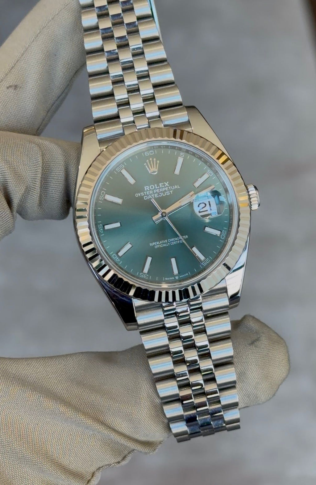 Rolex Datejust 41 Mint Green Index Dial on Jubilee 126334
