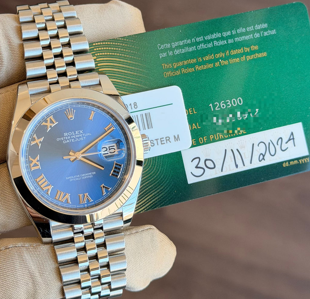 Rolex Datejust 41 Blue Roman Dial on Jubilee 126300 Card 2024