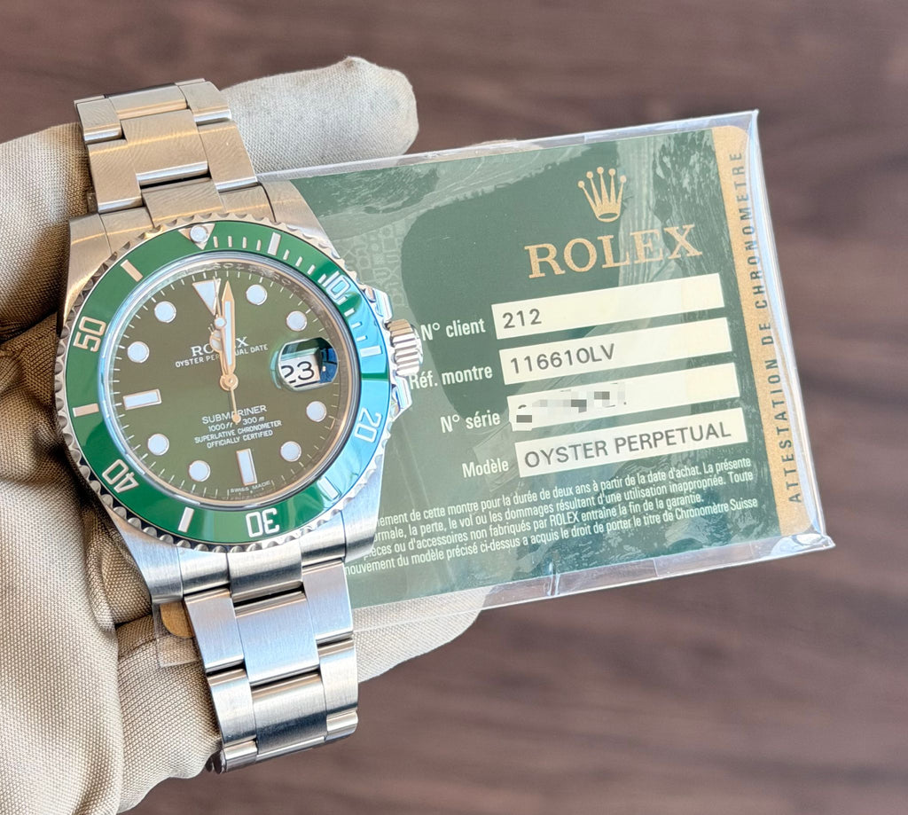 Rolex Submariner Hulk Green Dial on Oyster 116610LV Card 2013