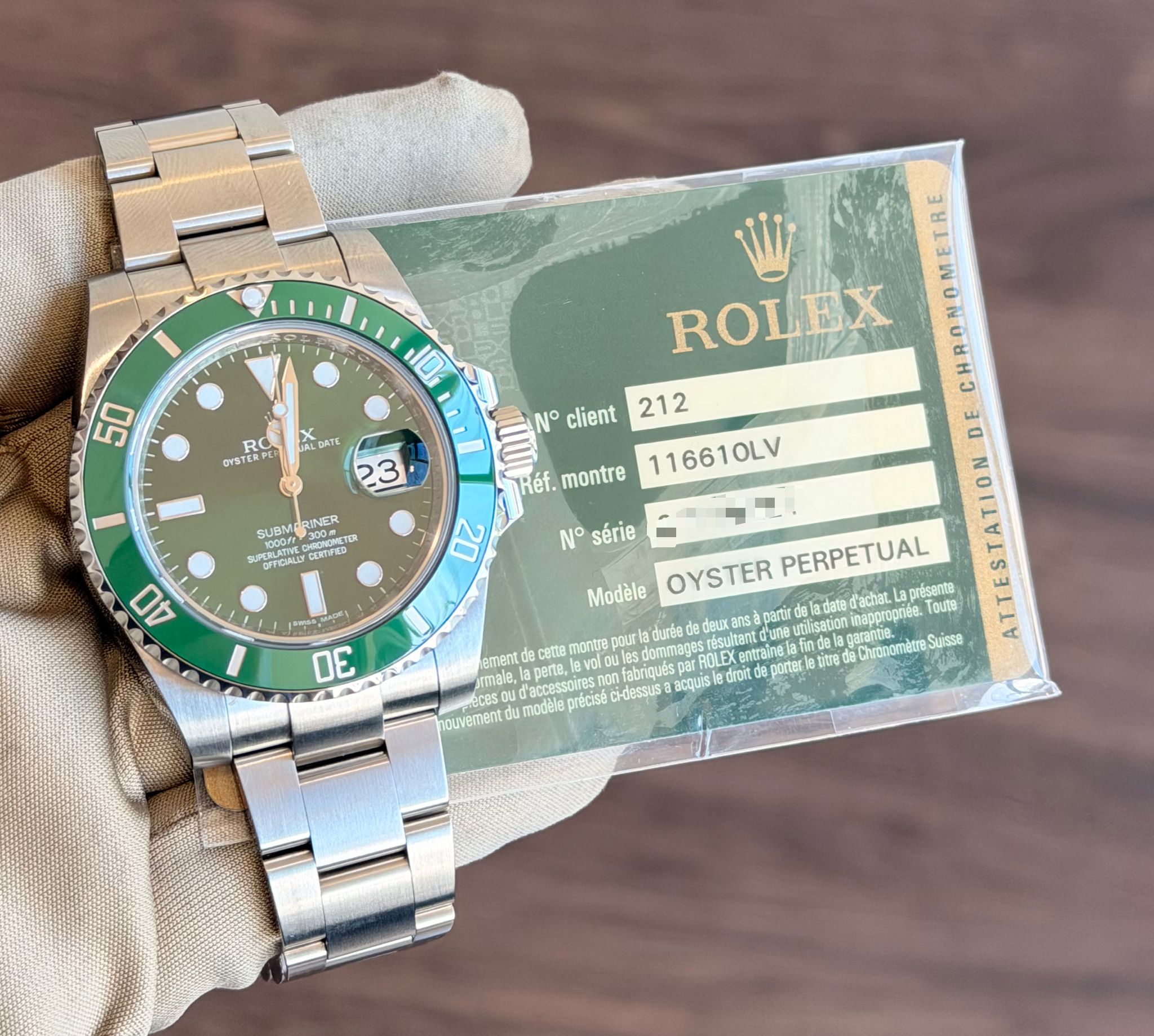 Rolex Submariner Hulk Green Dial on Oyster 116610LV Card 2013