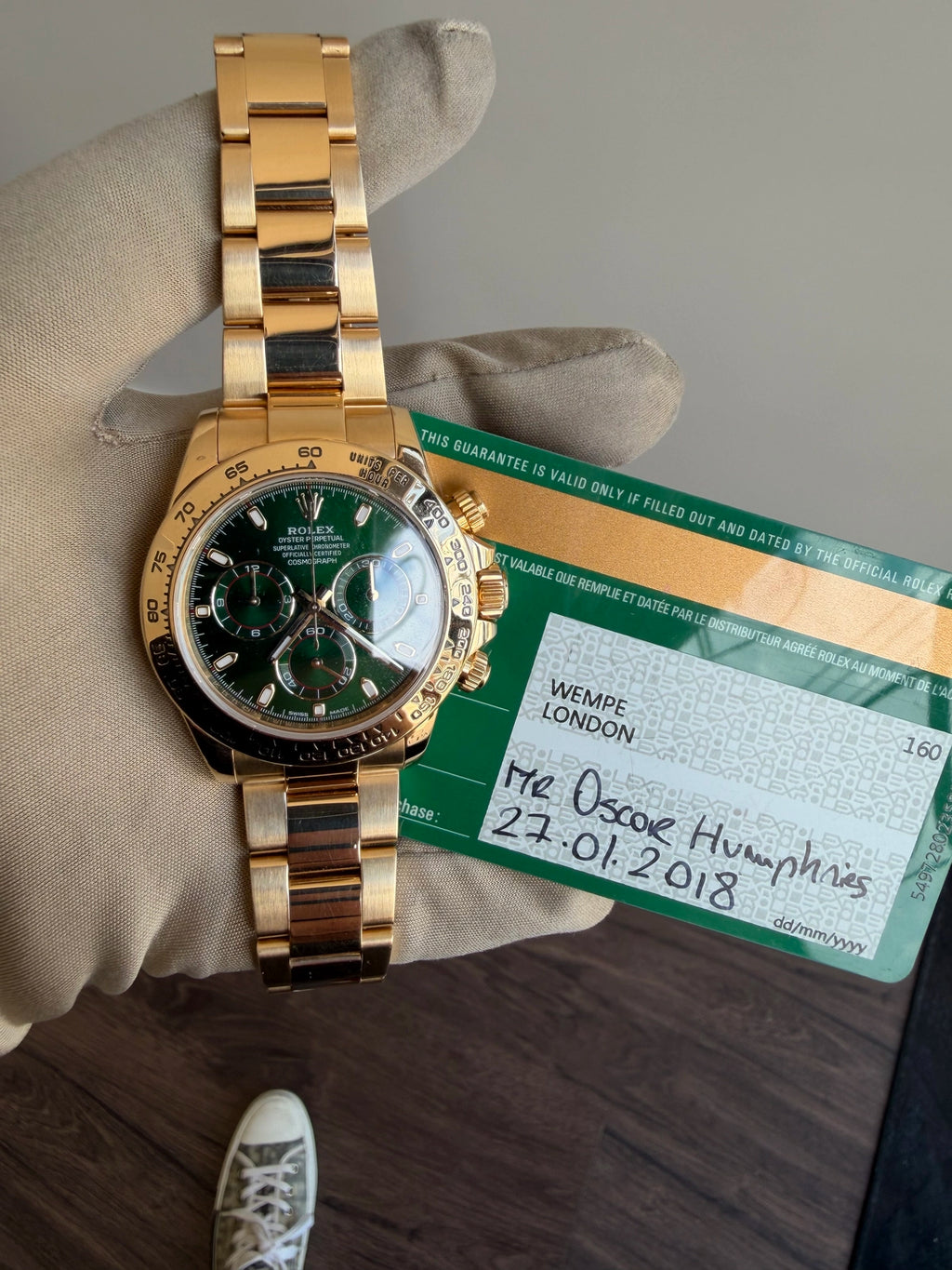 Rolex Daytona Green Stick Dial on Oyster 116508 Card 2018