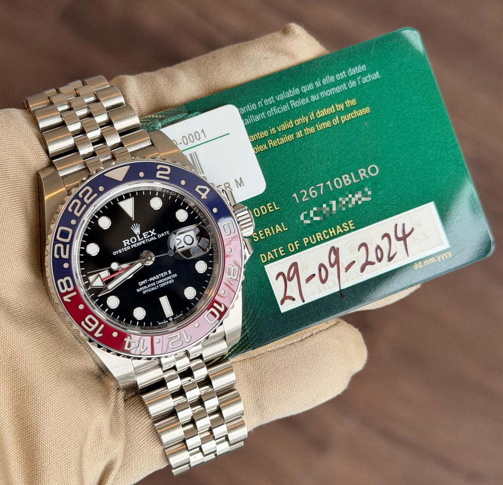 Rolex GMT-Master II Pepsi Black Dial on Jubilee 126710BLRO Card 2024