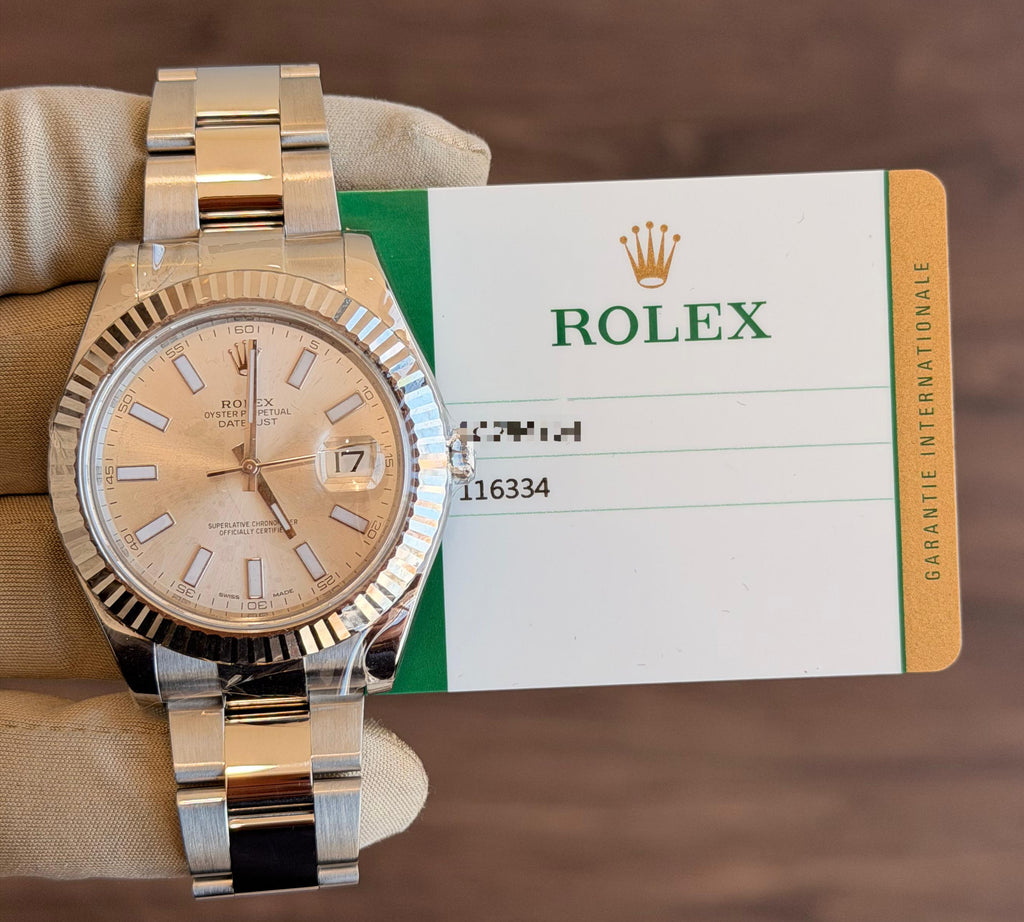 Rolex Datejust II Silver Stick Dial on Oyster 116334 Card 2017