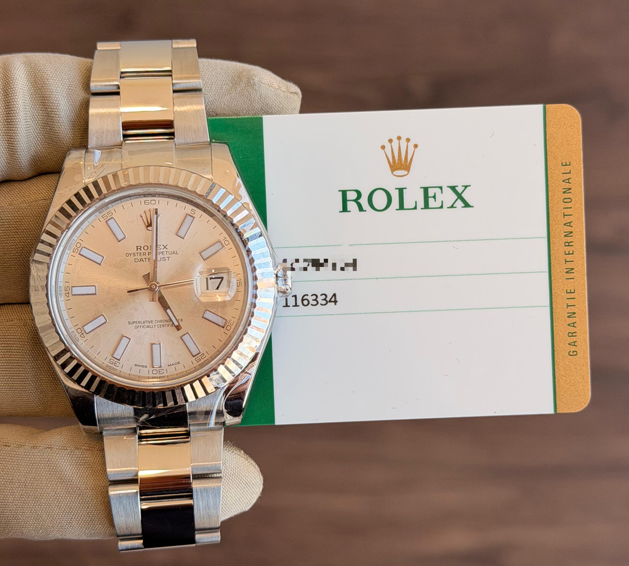 Rolex Datejust II Silver Stick Dial on Oyster 116334 Card 2017
