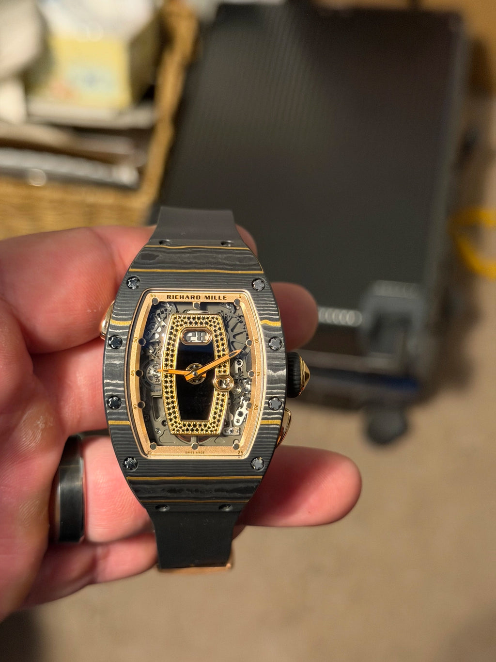 Richard Mille Automatic Winding Black Pave Dial on Strap RM037 Complete 2023
