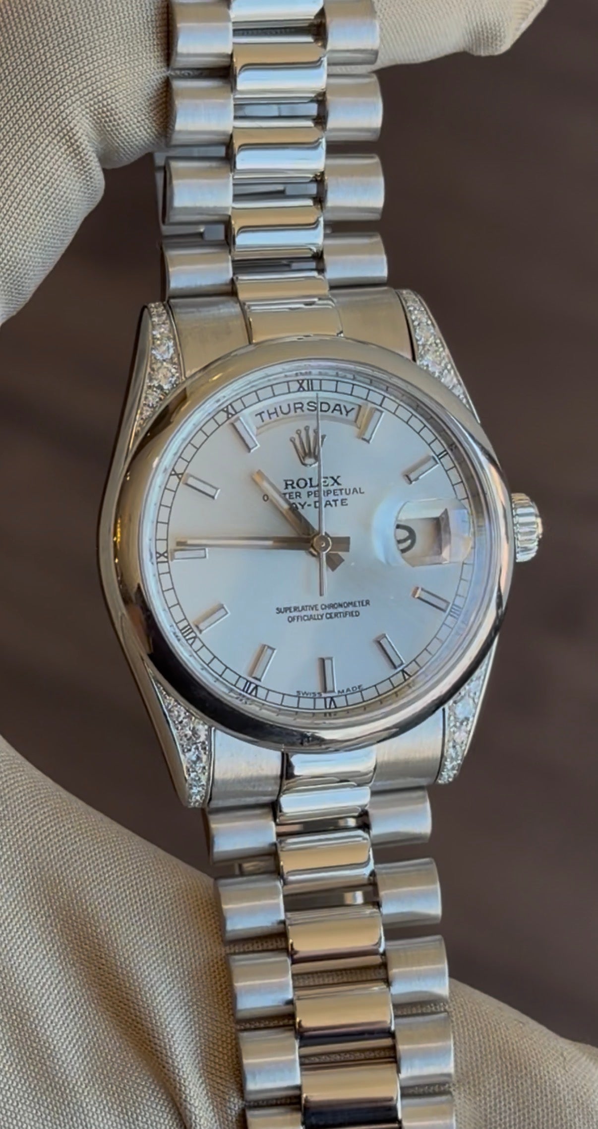 Rolex Day-Date 36 Glacier Blue Diamond Dial on President 118296