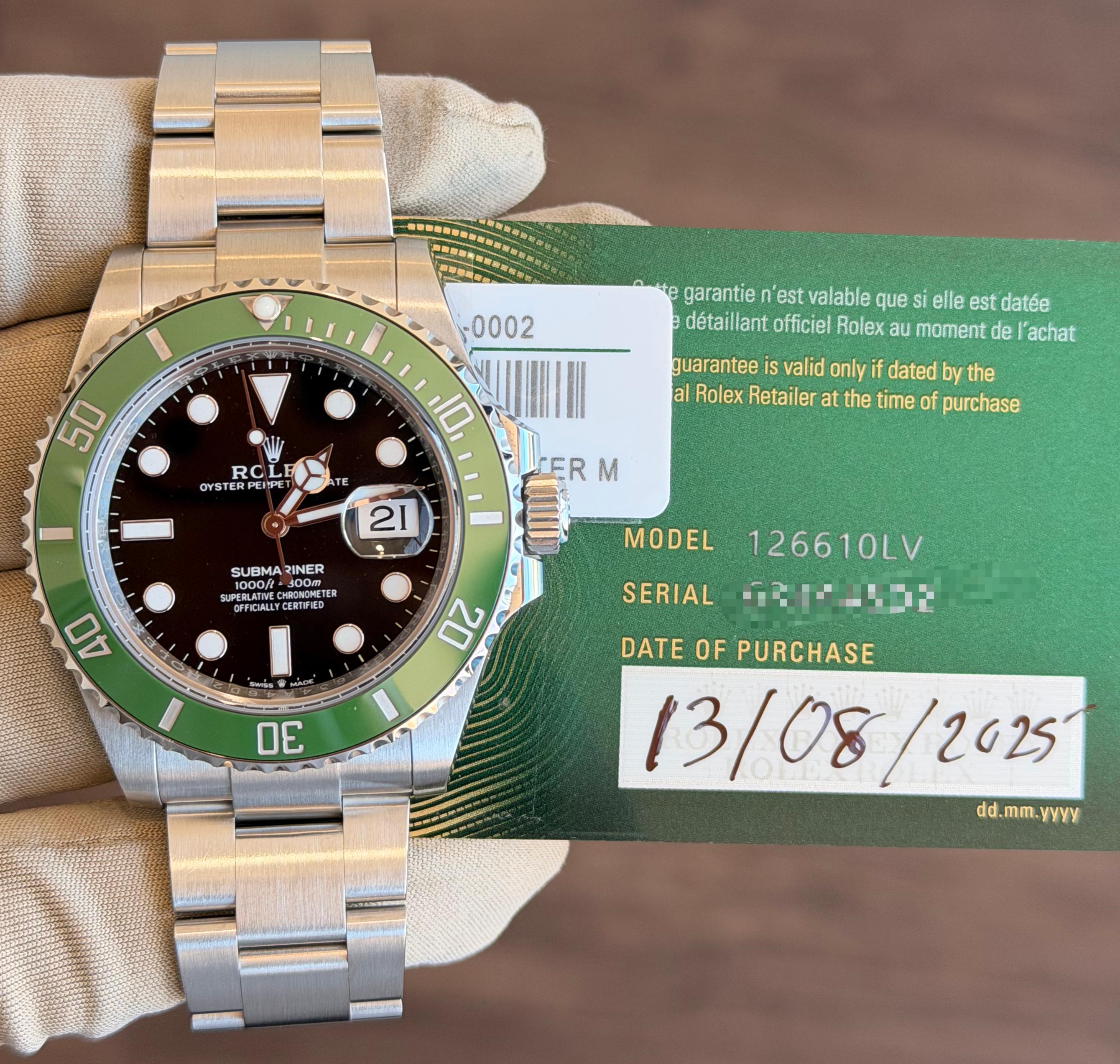 Rolex Submariner Black Dial on Oyster 126610LV Card 2025
