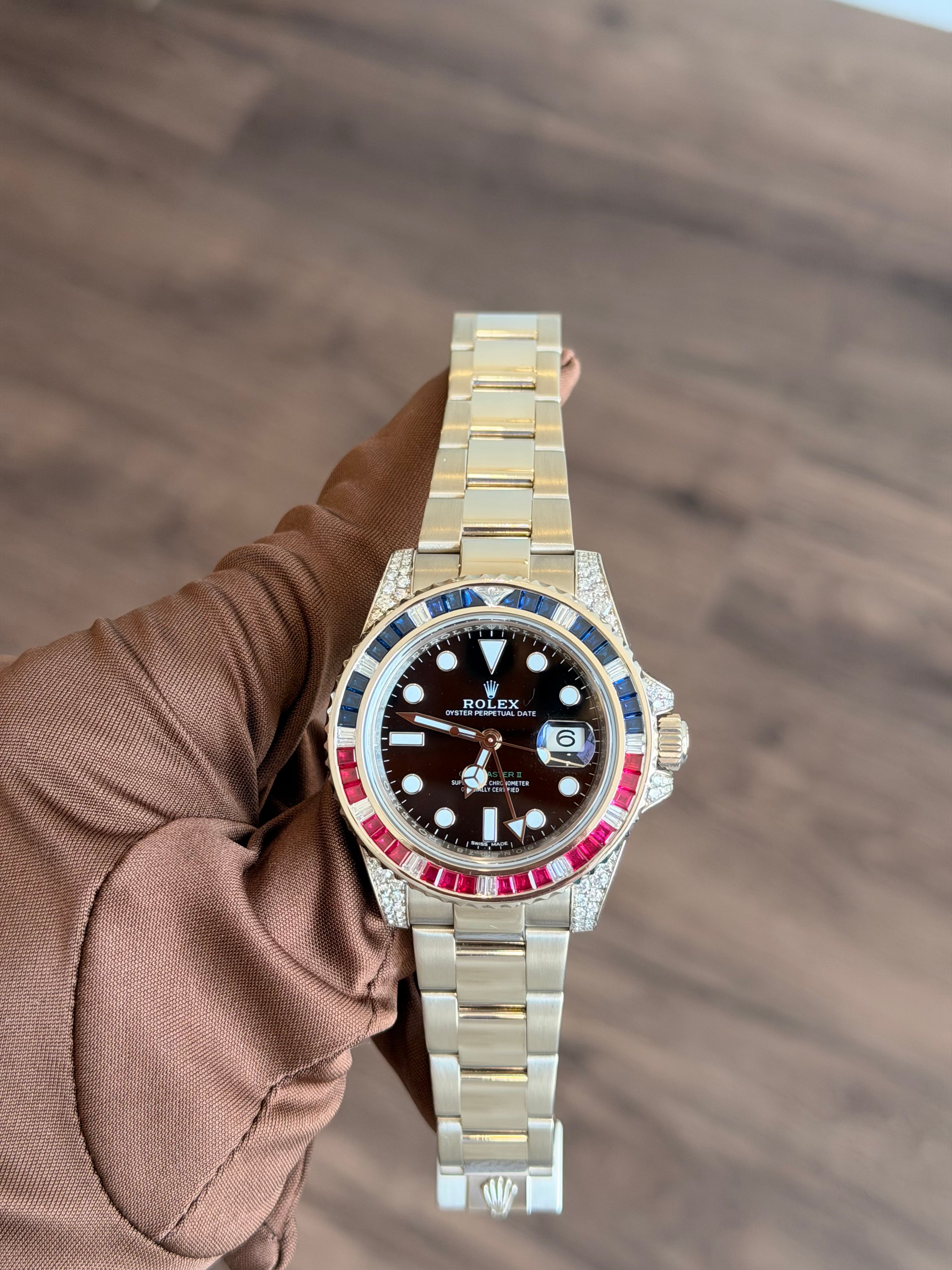 Rolex GMT-II Black Dial on Oyster 116759SARU Complete 2018