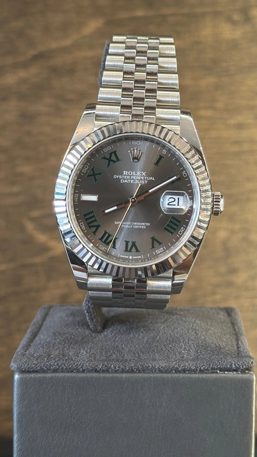 Rolex Datejust 41 Slate Green Roman Dial on Jubilee 126334 Card 2024