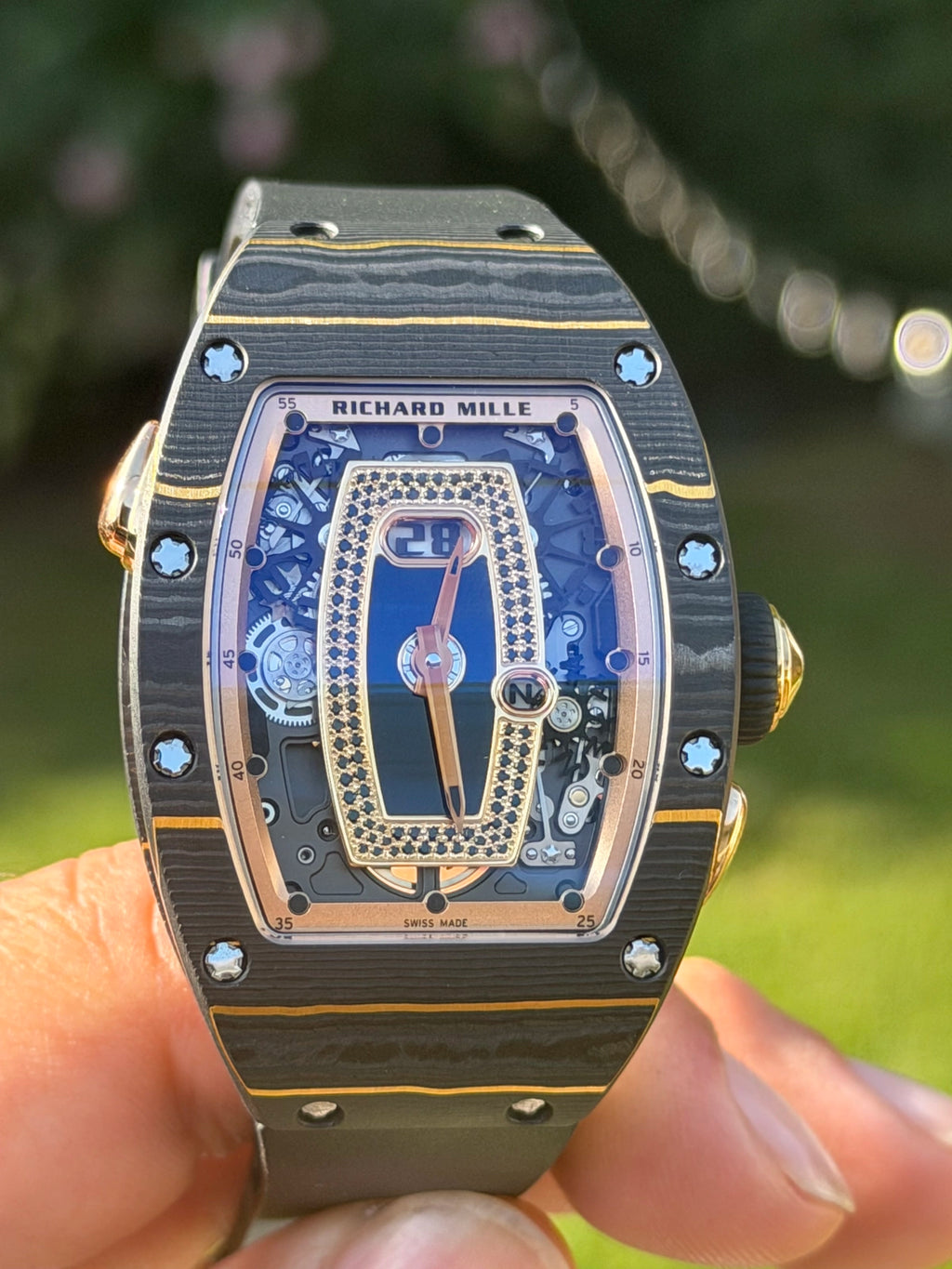 Richard Mille Automatic Winding Black Pave Dial on Strap RM037 Complete 2023