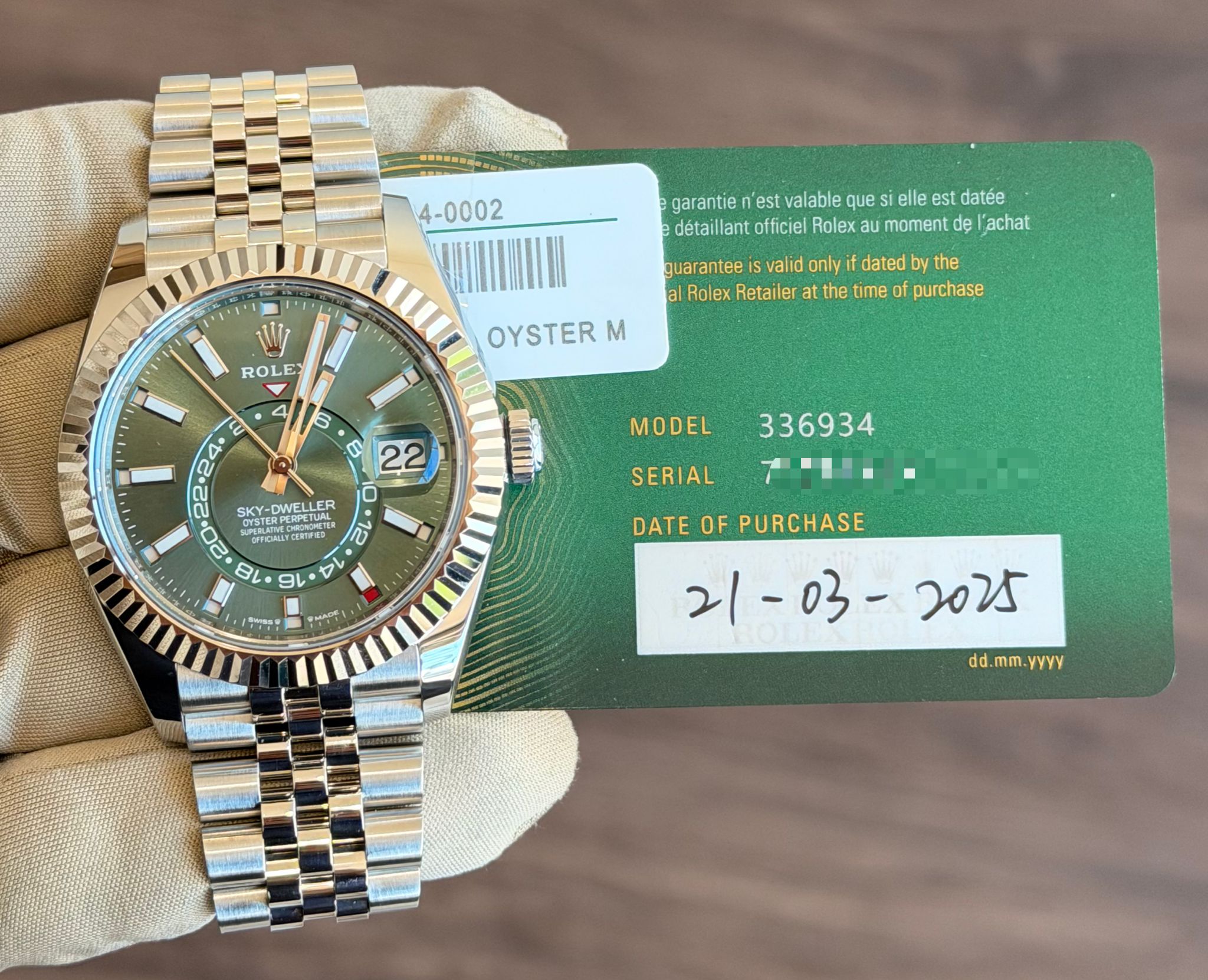 Rolex SkyDweller Mint Green Dial on Jubilee 336934 Card 2025
