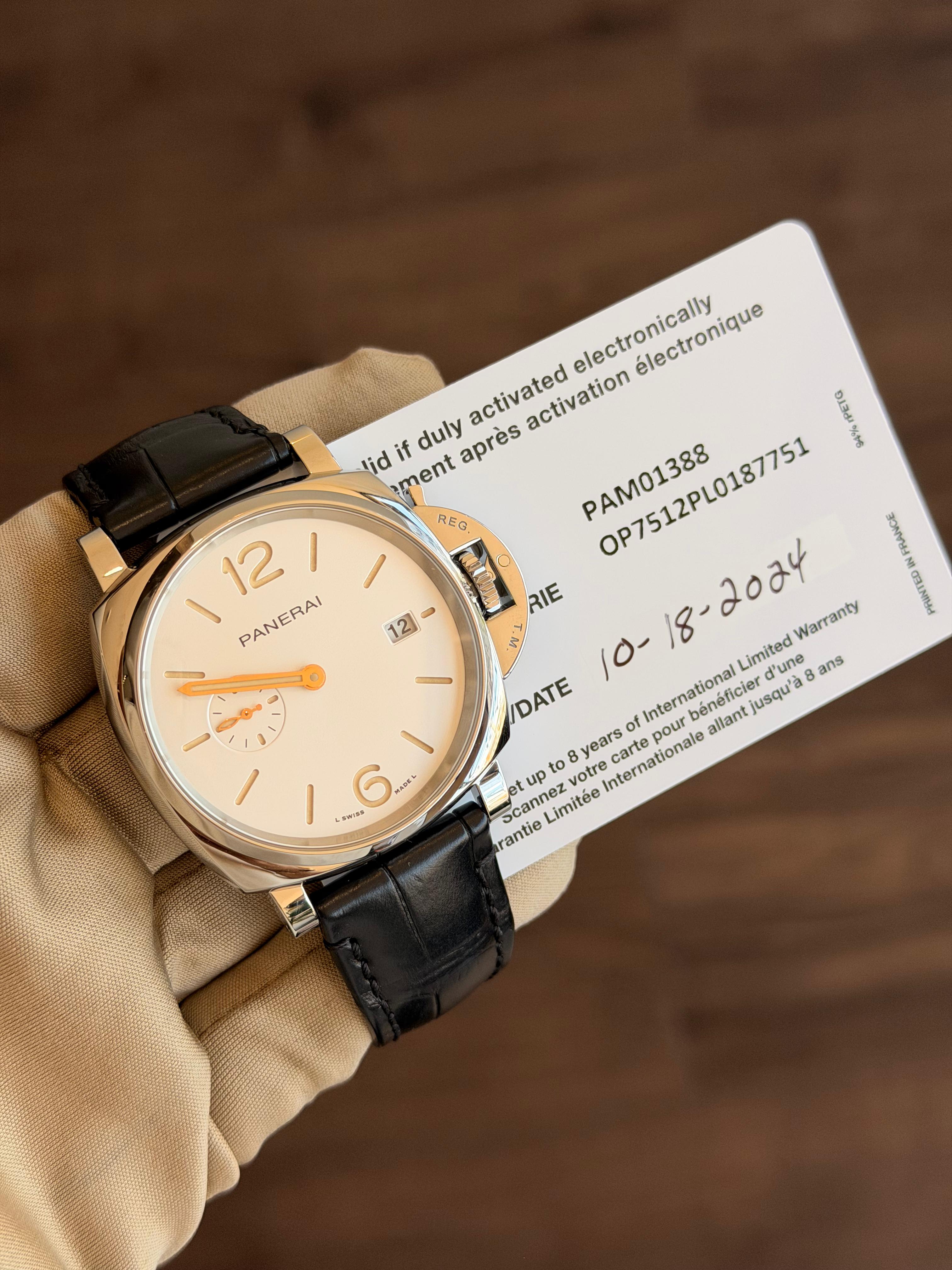 Panerai Luminor Due White Dial on Leather Strap PAM01388 Complete 2024