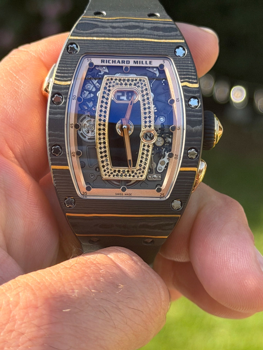 Richard Mille Automatic Winding Black Pave Dial on Strap RM037 Complete 2023