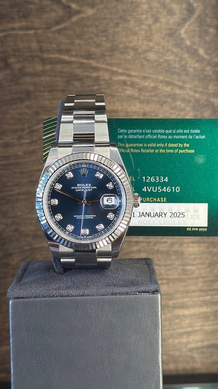 Rolex Datejust 41 Blue Diamond Dial on Oyster 126334 Complete 2025