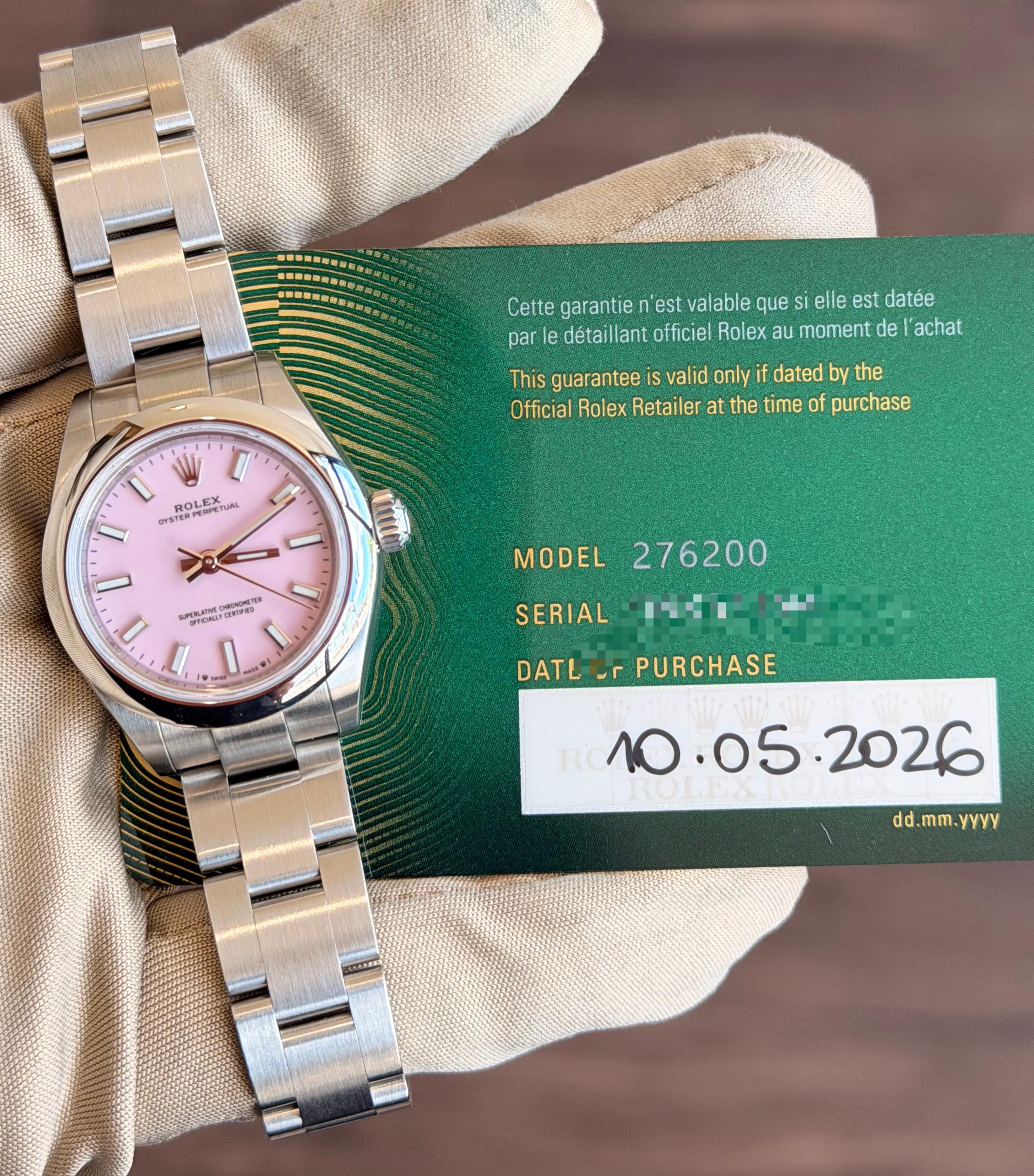 Rolex Oyster Perpetual 28 Pink Dial on Oyster 276200 Card 2026